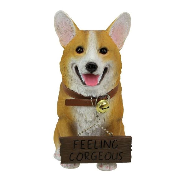 Jasper the Welsh Corgi Dog Realistic Lifelike Statue with Reversible Sign - Picture 2 of 7